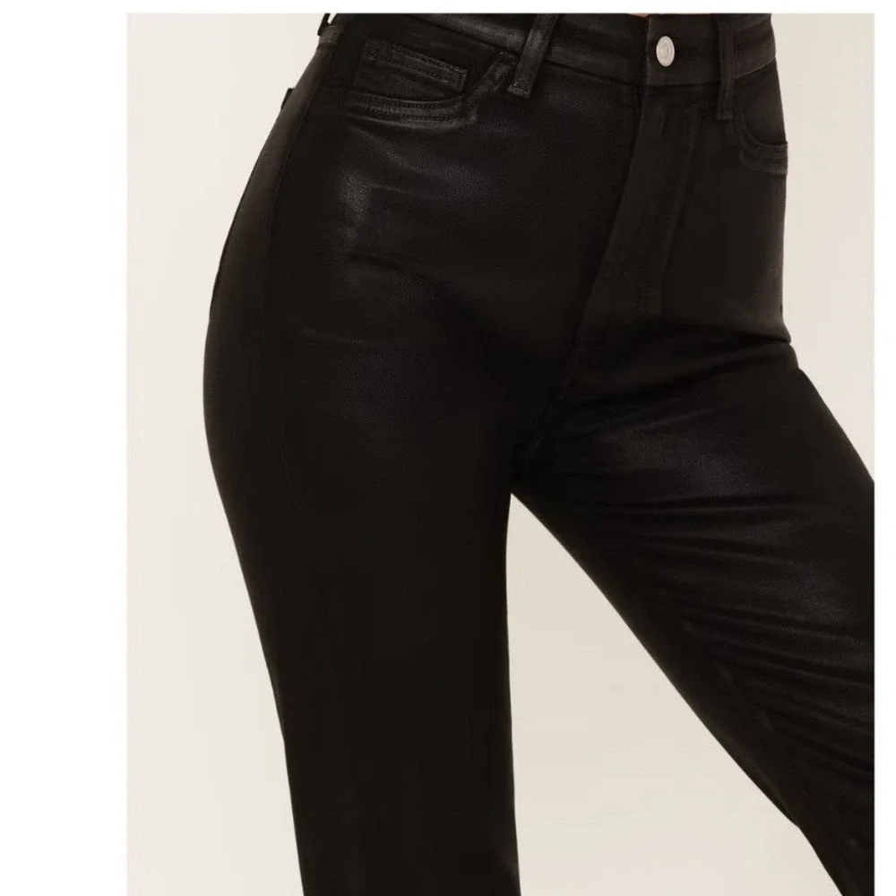 7 For All Mankind Womens jeans High Rise Coated Slim Bootcut Black Size 24 x 34